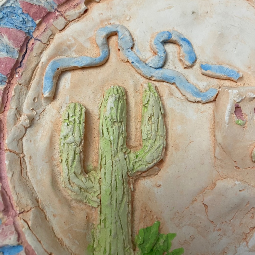Southwest Desert Wall Hanging Plate Cactus Ceramic Art Pottery Signed 7.5" OOAK - Picture 3 of 9